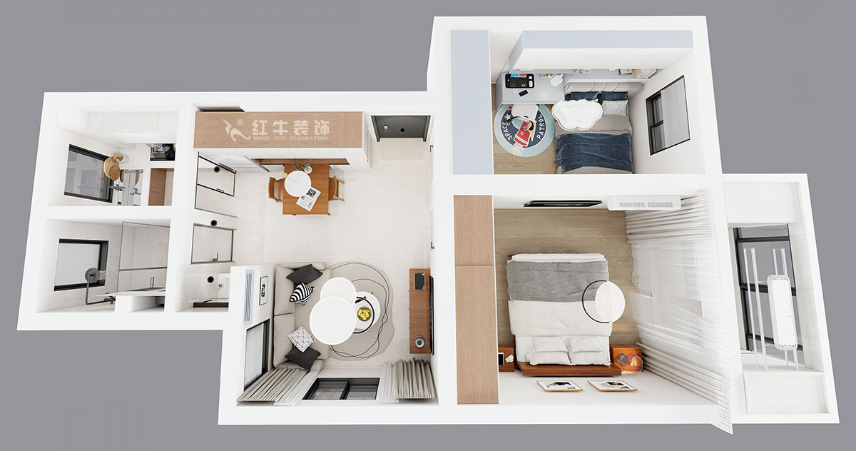 朱彦｜凤凰花园城金陵园2幢10号502室-64㎡-现代简约风格｜2室1厅1卫｜老房改造｜定制家｜全包10万｜00_04鸟瞰图